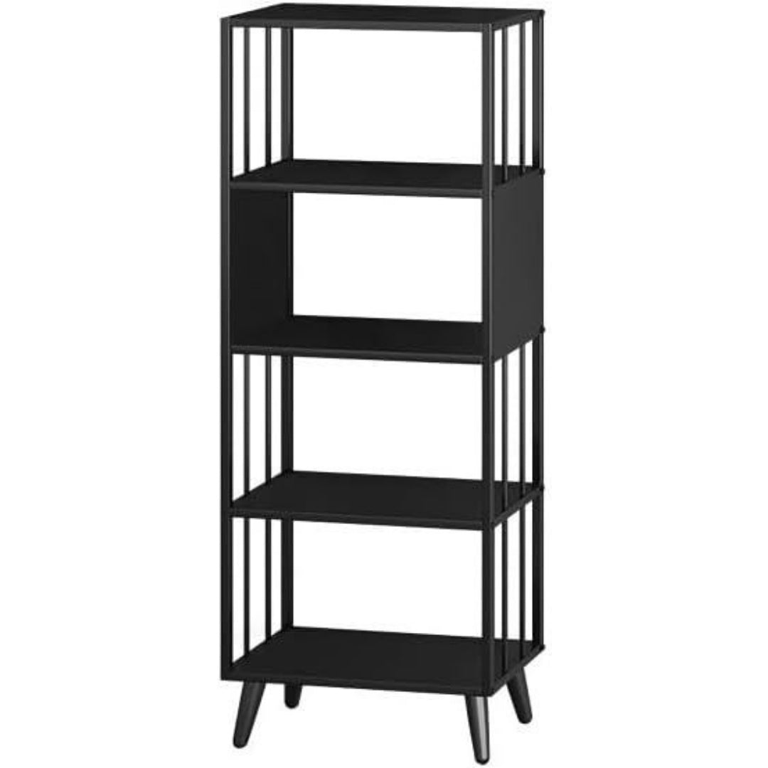 Une silhouette equilibree pour ce bibliotheque avec etageres, aux accents metalliques, teinte non determine