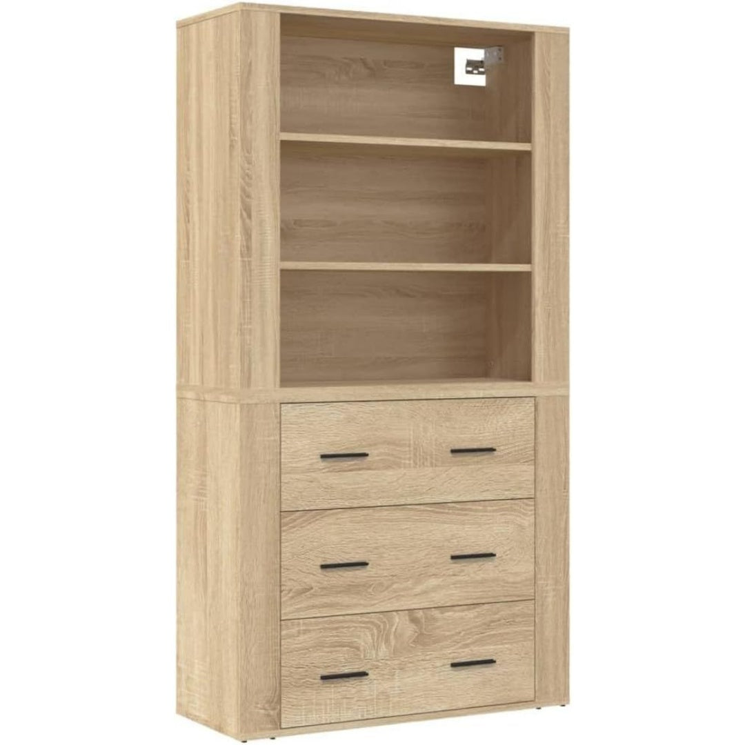 Le charme du rangement avec ce buffet a l'aspect bois, coloris chene et bois naturel, reference FJ1908849