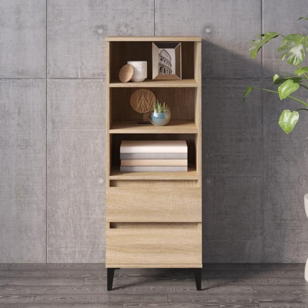 Une silhouette equilibree pour ce buffet avec tiroirs, avec portes, teinte chene et bois naturel, reference L