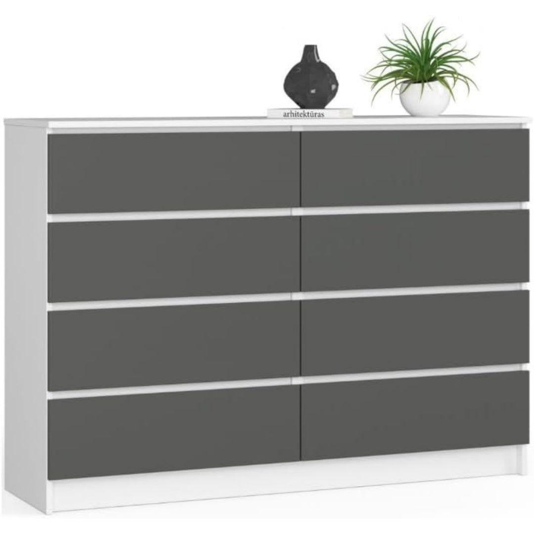 Un espace mieux organise grace a ce buffet avec tiroirs, aux lignes contemporaines, finition blanc et gris, r
