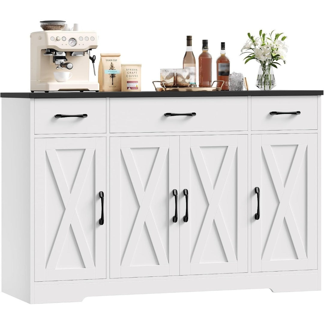 Le charme du rangement avec ce buffet avec tiroirs, avec portes, coloris blanc et noir, reference ST7343678