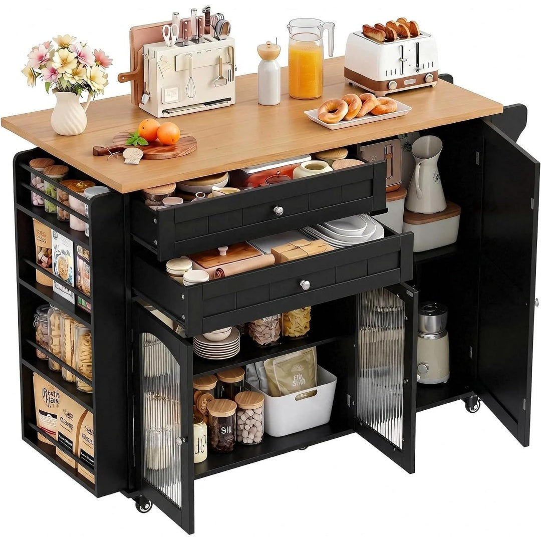 Un espace mieux organise grace a ce buffet avec tiroirs, avec portes, finition blanc et noir, reference OI900