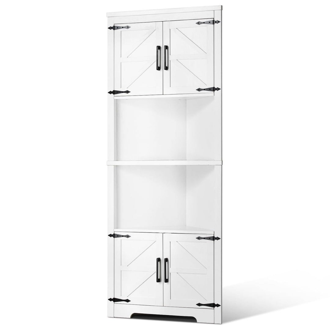 Une silhouette equilibree pour ce bibliotheque avec portes, avec etageres, teinte blanc et bois naturel, refe