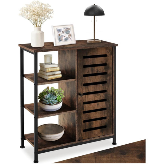 Une touche de caractere, buffet avec portes, aux accents metalliques dans un ton bois naturel et vert, refere
