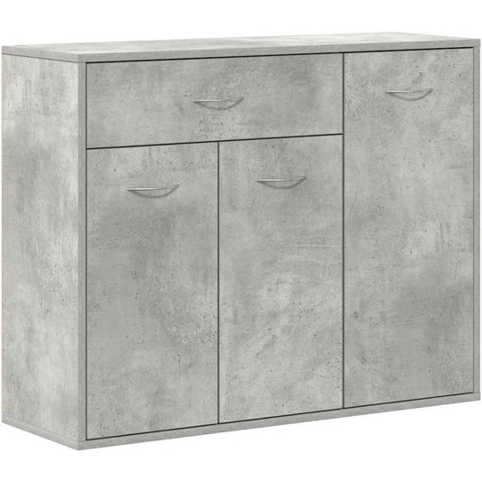 Une silhouette equilibree pour ce buffet avec tiroirs, avec portes, teinte gris et bois naturel, reference ZF