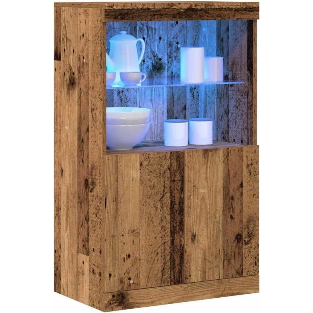 Une silhouette equilibree pour ce buffet avec portes, avec etageres, teinte marron et bois naturel, reference