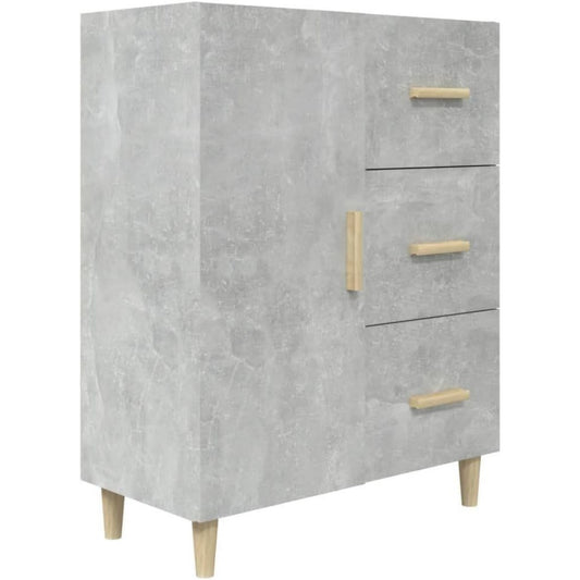 Une silhouette equilibree pour ce buffet avec tiroirs, avec portes, teinte gris et bois naturel, reference UO