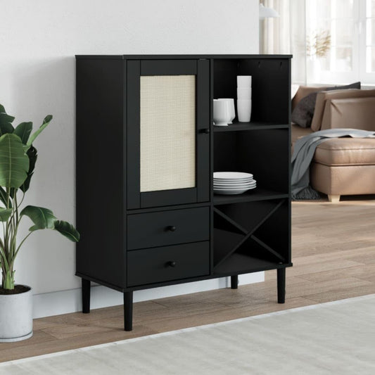 Le charme du rangement avec ce commode avec tiroirs, avec portes, coloris noir et naturel, reference UP313989