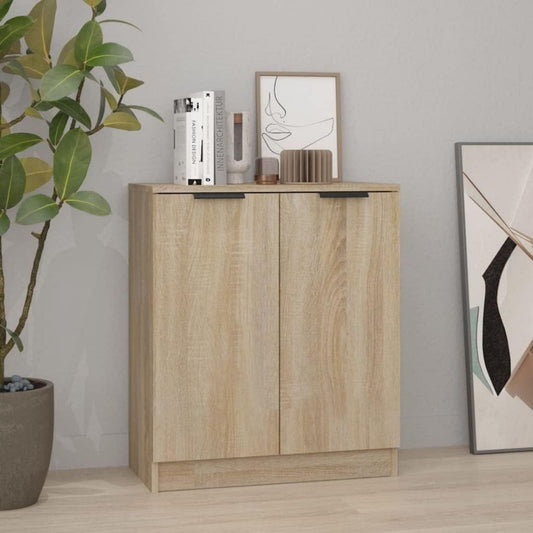 Un espace mieux organise grace a ce buffet a l'aspect bois, finition chene et bois naturel, reference JV50869