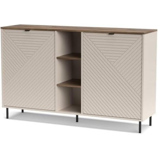 Un espace mieux organise grace a ce buffet avec portes, avec etageres, finition chene et vert, reference TM79