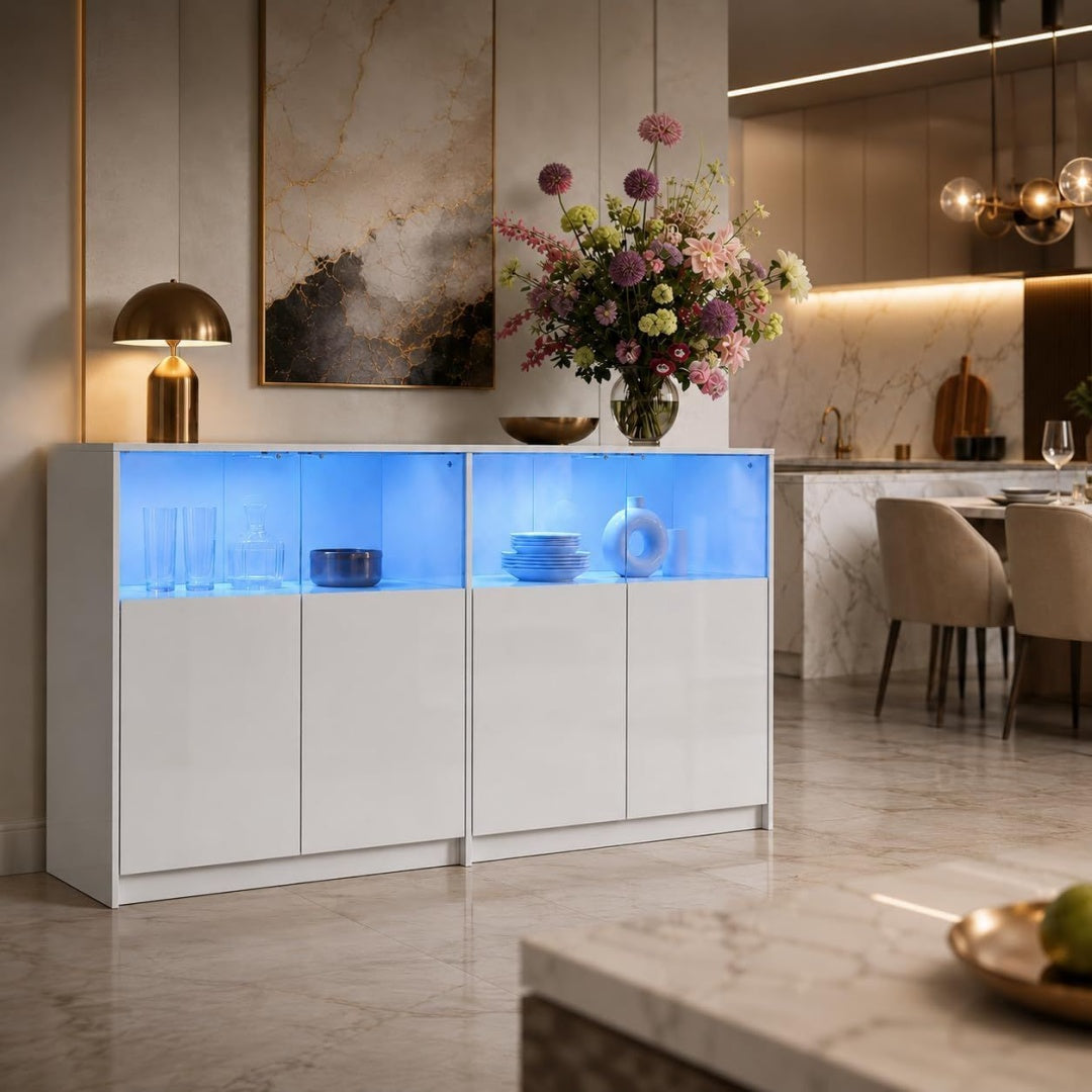 Une touche de caractere, buffet avec portes, avec etageres dans un ton blanc, reference YQ5615893