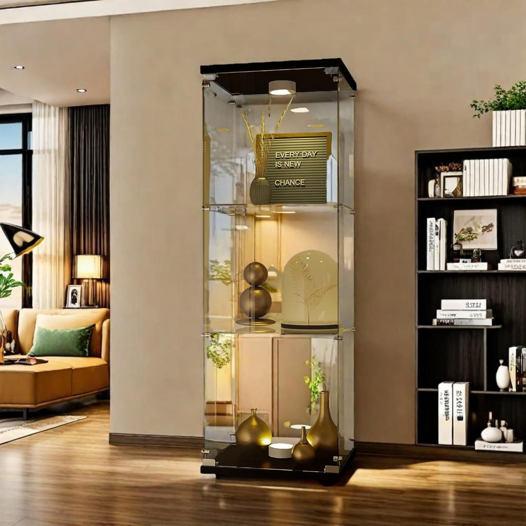 Une silhouette equilibree pour ce bibliotheque avec portes, avec etageres, teinte noir, reference NE6456569