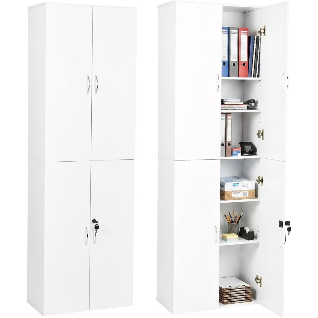 Un espace mieux organise grace a ce bibliotheque avec portes, avec etageres, finition blanc et noir, referenc
