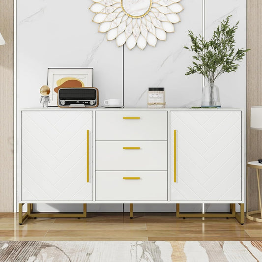 Une silhouette equilibree pour ce buffet avec tiroirs, avec portes, teinte blanc et vert, reference TC9172188