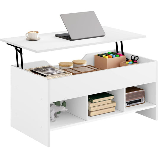 Un espace mieux organise grace a ce table basse aux accents metalliques, a l'aspect bois, finition bois natur