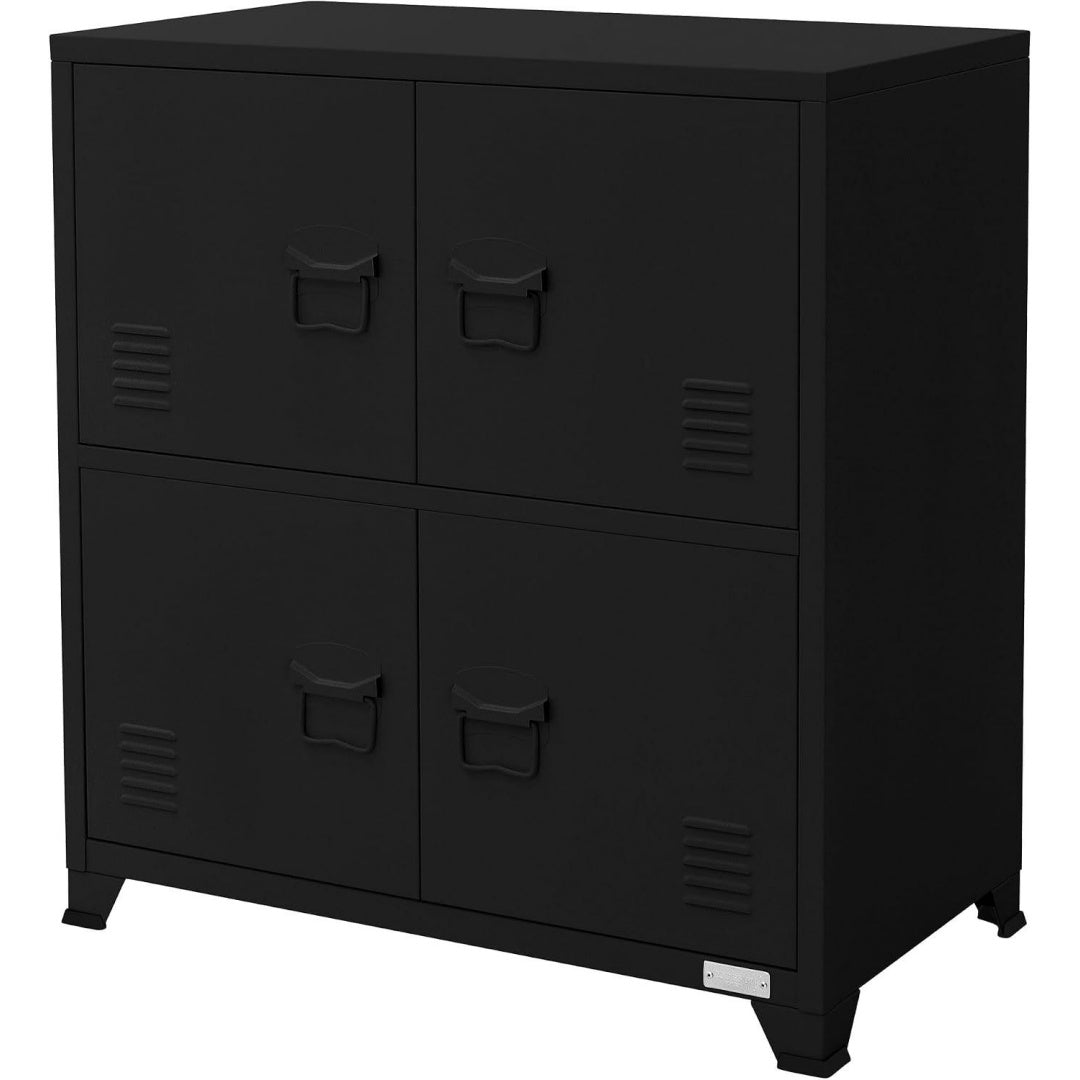 Pour un interieur harmonieux, armoire avec portes, aux accents metalliques en finition noir et bois naturel