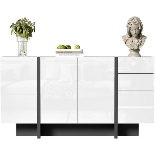 Une silhouette equilibree pour ce buffet avec tiroirs, avec portes, teinte blanc et noir, reference XJ7149165