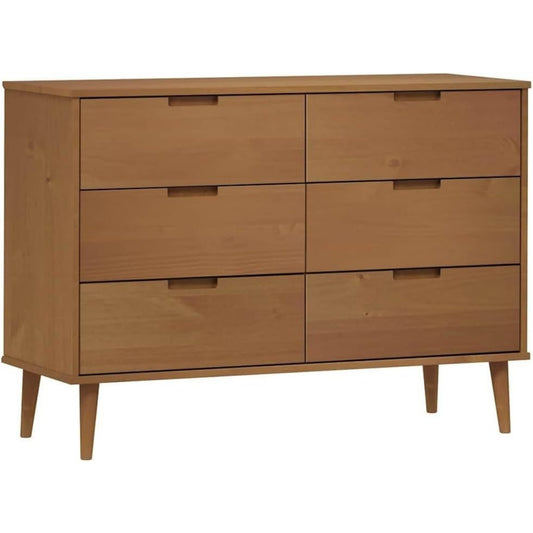 Un espace mieux organise grace a ce commode avec tiroirs, a l'aspect bois, finition marron et naturel, refere