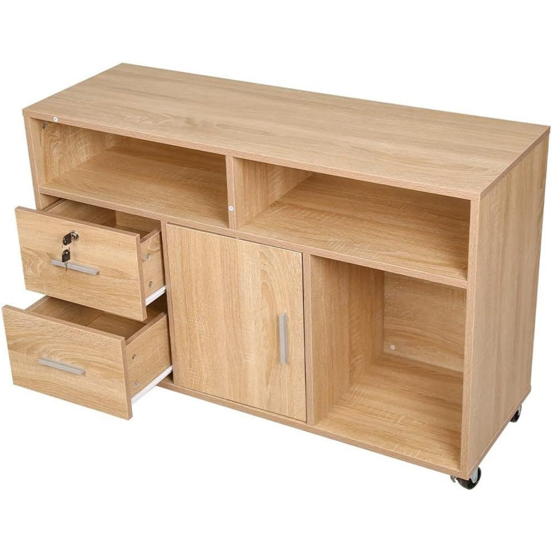 Pour un interieur harmonieux, commode avec tiroirs, avec etageres en finition chene et bois naturel, referenc