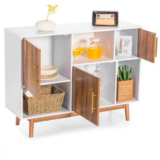 Le charme du rangement avec ce buffet avec portes, avec etageres, coloris marron et bois naturel, reference H