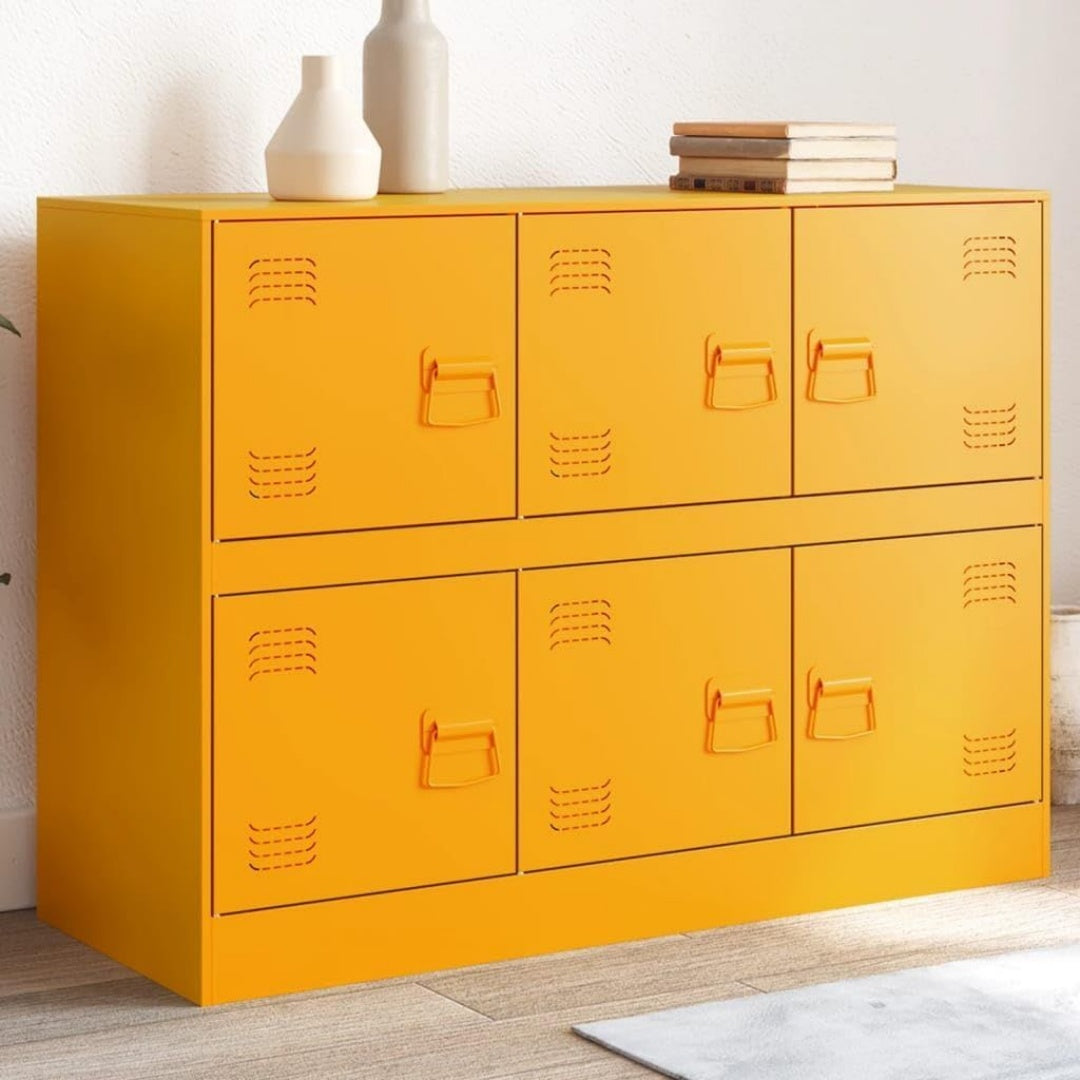 Un espace mieux organise grace a ce buffet avec portes, aux accents metalliques, finition vert, reference OH7