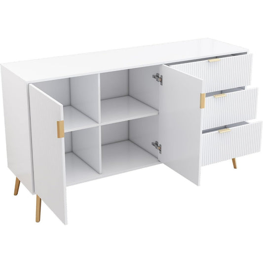 Une touche de caractere, buffet avec portes, a l'aspect bois dans un ton blanc et bois naturel, reference MJ8