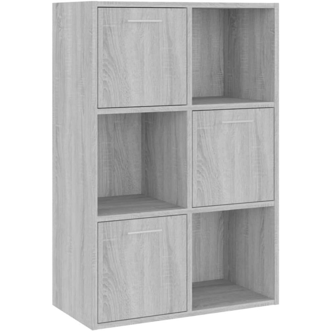 Pour un interieur harmonieux, bibliotheque avec portes, avec etageres en finition gris et bois naturel, refer