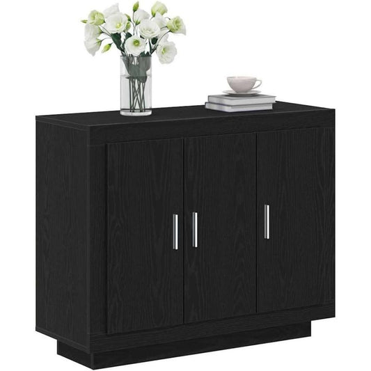 Le charme du rangement avec ce buffet avec portes, avec elements vitres, coloris noir et chene, reference AA9