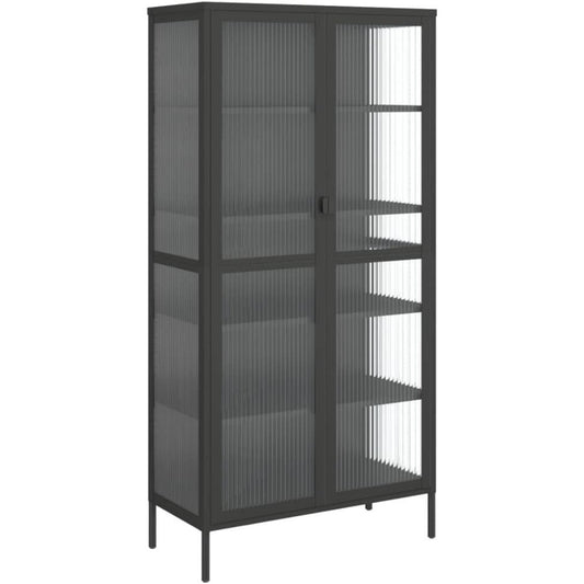 Le charme du rangement avec ce buffet avec etageres, avec elements vitres, coloris noir et vert, reference HZ