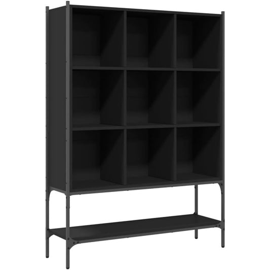 Le charme du rangement avec ce bibliotheque avec etageres, a l'aspect bois, coloris noir et bois naturel, ref