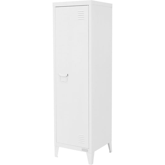 Un espace mieux organise grace a ce armoire avec portes, aux accents metalliques, finition blanc et bois natu